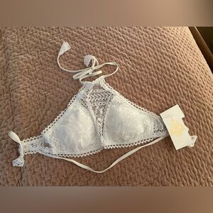 BECCA High Neck White Lace Bikini Top